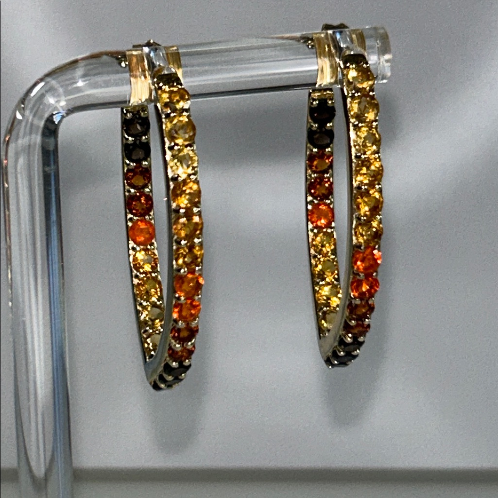 Nwot Nyc 11 Multi Gemstone Gold Plated Sterling Silver Designer Earrings